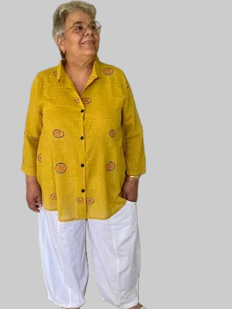 100 % Cotton Gauze Button Down Shirt In Mustard Yellow