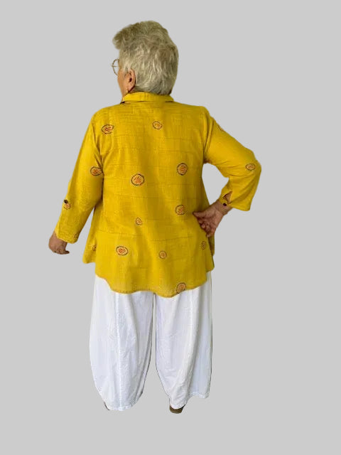 100 % Cotton Gauze Button Down Shirt In Mustard Yellow