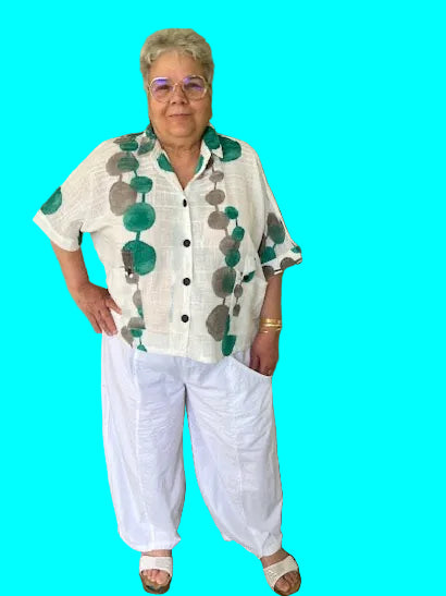 Button Down Camp Shirt White 100% Cotton