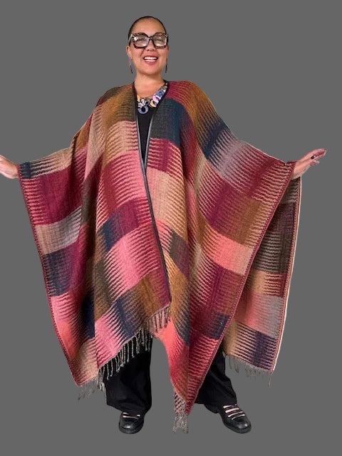 Fall wrap  In Colorfull Ikat (Trimmed In Leather)