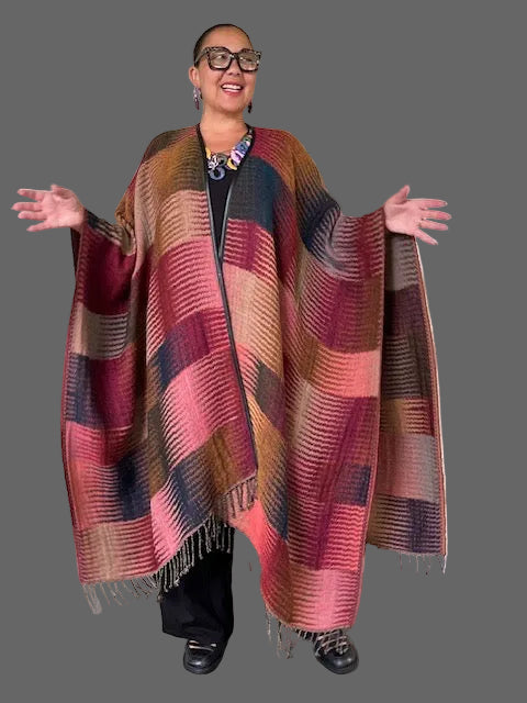 Fall wrap  In Colorfull Ikat (Trimmed In Leather)