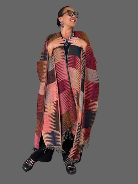Fall wrap  In Colorfull Ikat (Trimmed In Leather)