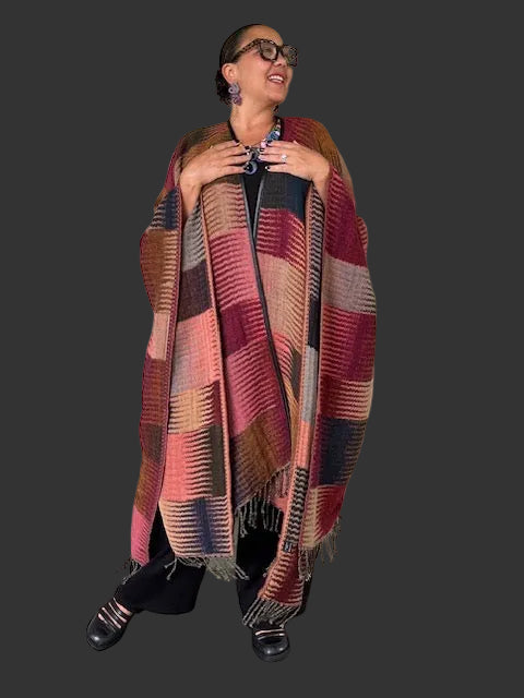 Fall wrap  In Colorfull Ikat (Trimmed In Leather)