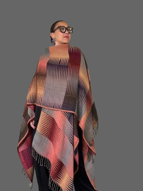 Fall wrap  In Colorfull Ikat (Trimmed In Leather)