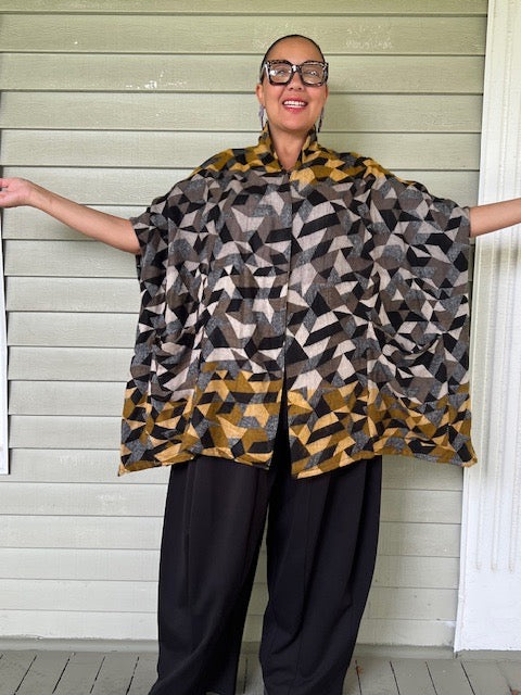 Kimono Style Cardigan Vest ( Earth  Tones Woven Fabric)