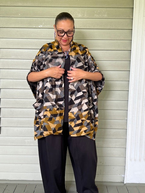 Kimono Style Cardigan Vest ( Earth  Tones Woven Fabric)
