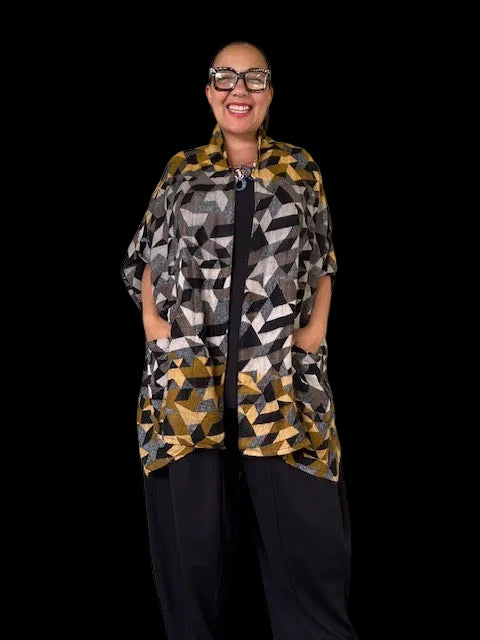 Kimono Style Cardigan Vest ( Earth  Tones Woven Fabric)