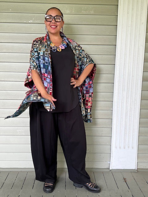 Kimono Style Cardigan Vest in Colorfull Woven Fabric