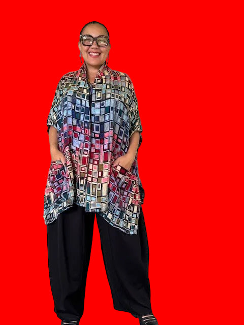 Kimono Style Cardigan Vest in Colorfull Woven Fabric