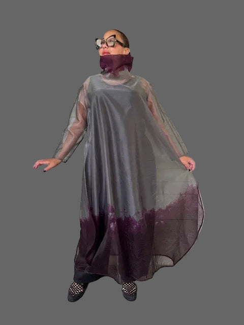 Dth Silk Organza Dress ( Dark Purple And Gray )