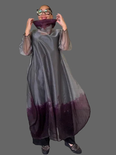 Dth Silk Organza Dress ( Dark Purple And Gray )