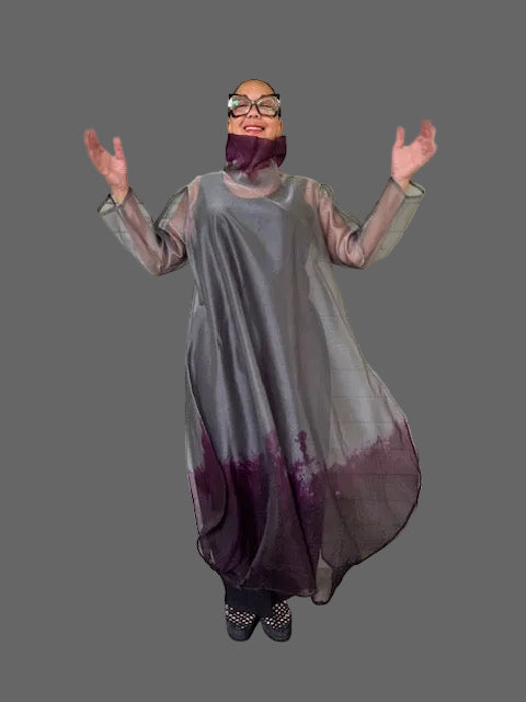 Dth Silk Organza Dress ( Dark Purple And Gray )