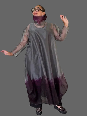 Dth Silk Organza Dress ( Dark Purple And Gray )