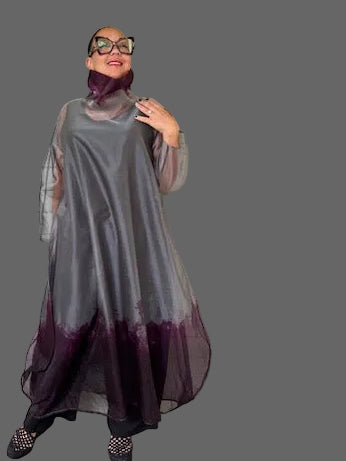 Dth Silk Organza Dress ( Dark Purple And Gray )