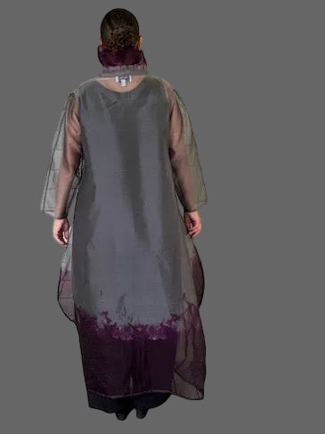 Dth Silk Organza Dress ( Dark Purple And Gray )