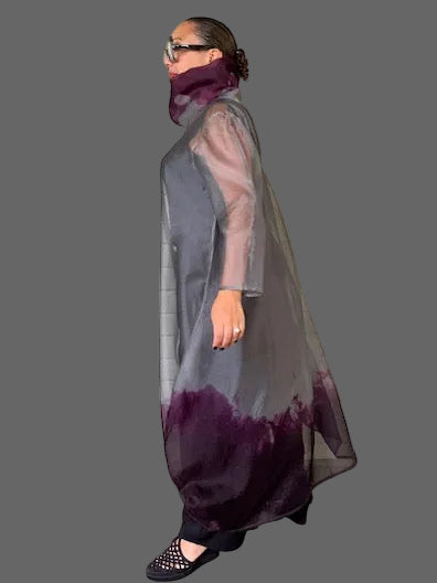 Dth Silk Organza Dress ( Dark Purple And Gray )