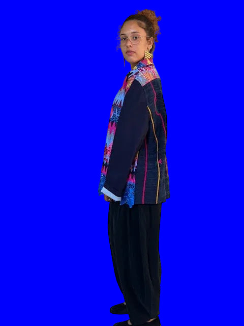 Boxing kitten Dorothy Work Jacket ( Ankara antique Indigo Guatemala textile)