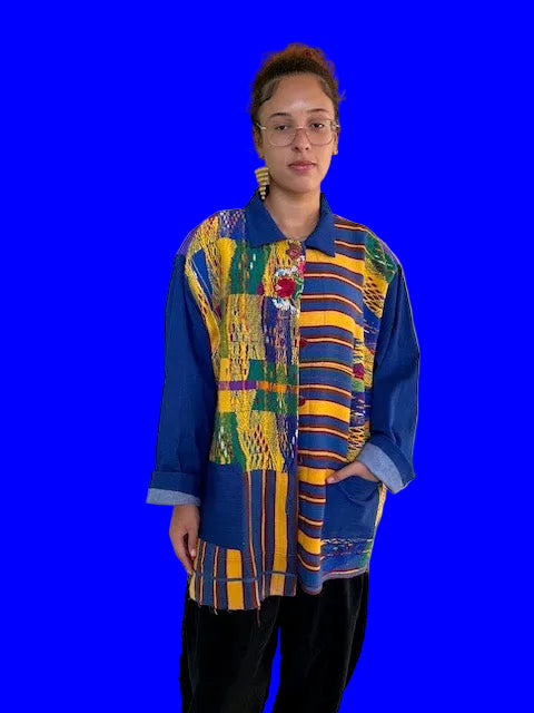 Boxing Kitten Dorothy Work Jacket (Hand Embroidery Guatemala Huipile )
