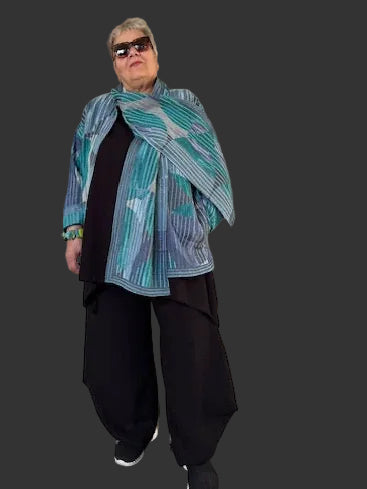 Cotton /Wool Jacket With Attached Scarf Mixed Stripe