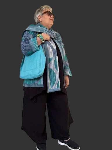 Cotton /Wool Jacket With Attached Scarf Mixed Stripe