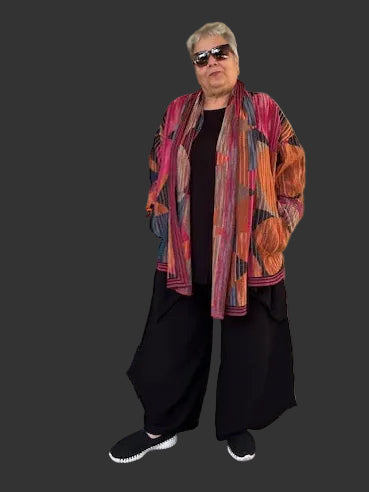 Mixed Stripe Cotton Wool Jacket With Attached Scarf