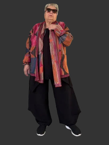 Mixed Stripe Cotton Wool Jacket With Attached Scarf