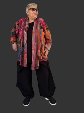 Mixed Stripe Cotton Wool Jacket With Attached Scarf