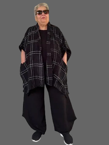 Cardigan /Vest Black With Grey Cross Stitches