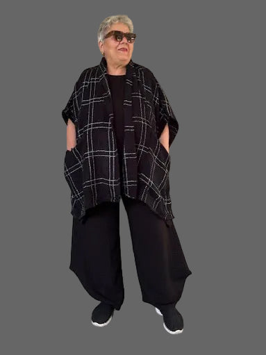 Cardigan /Vest Black With Grey Cross Stitches