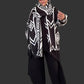 Geometric Black And White jacket With Attached  Scarf