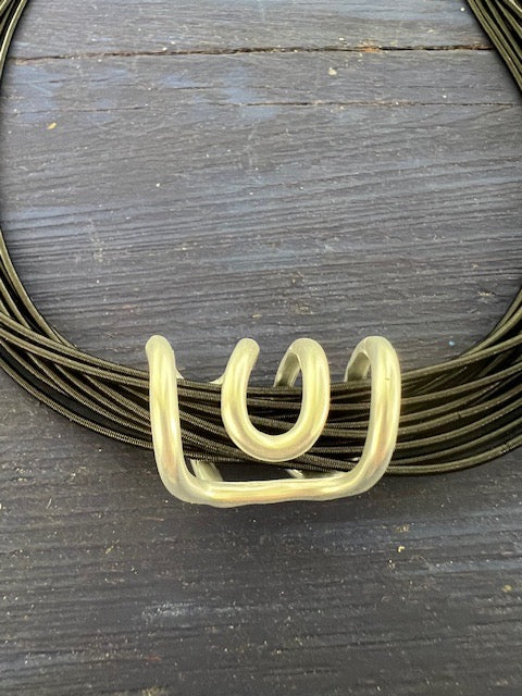 Black 12 Strand Piano Wire Necklace With Contemporary Pendant