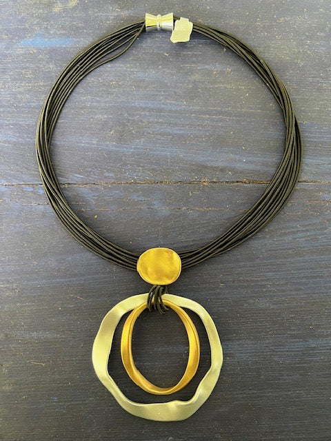 Black Piano Wire With Gold and Silver Pendant