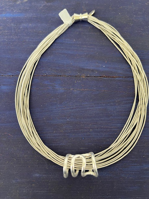 Silver Piano Wire Necklace With Silver Contemporary Pendant