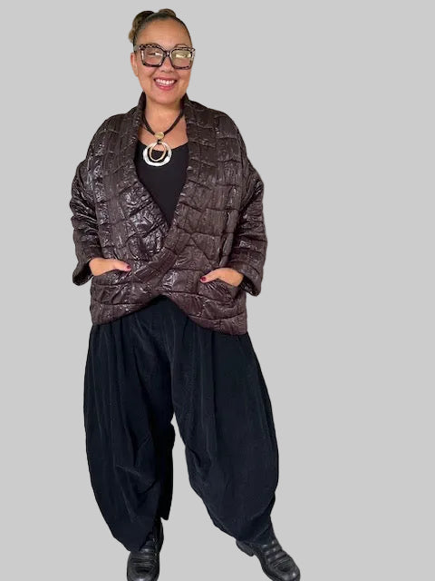 Quilted Drop Shoulder Jacket ( Brown)