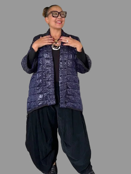 Navy Blue Side Zipper Quilted Jacket