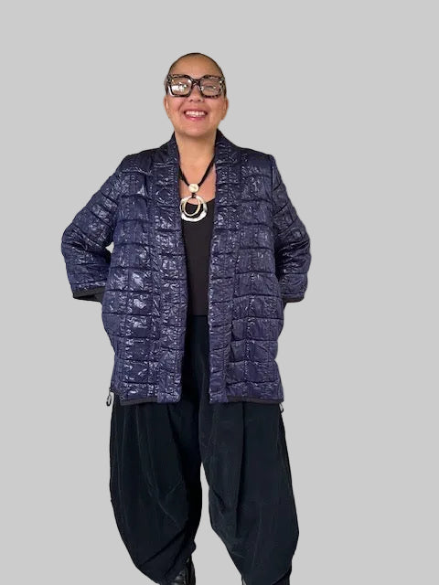 Navy Blue Side Zipper Quilted Jacket