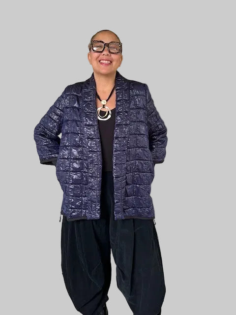 Navy Blue Side Zipper Quilted Jacket