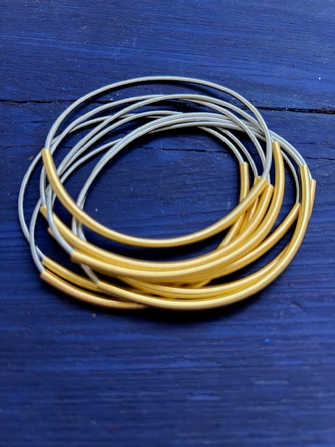 Piano Wire Silver And Bright Gold Bracelet