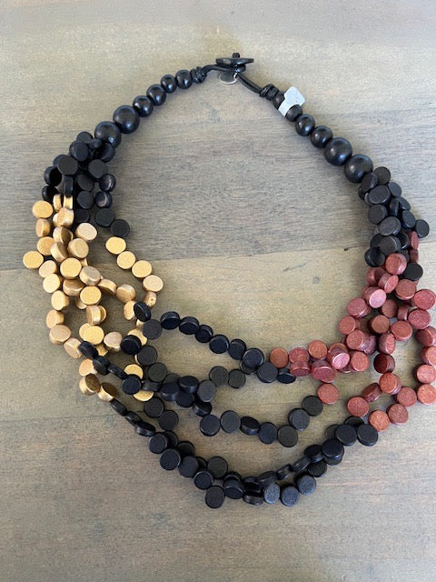 Five Strand Wooden Beads Necklace