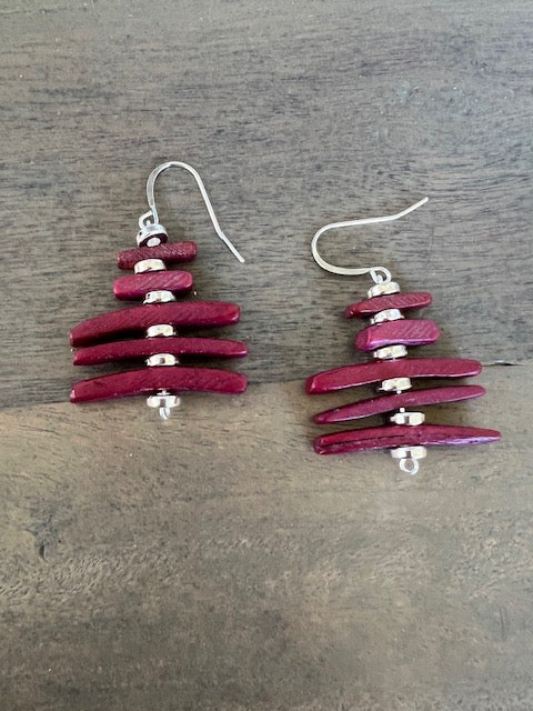 Sticks Wine And Silver Earrings