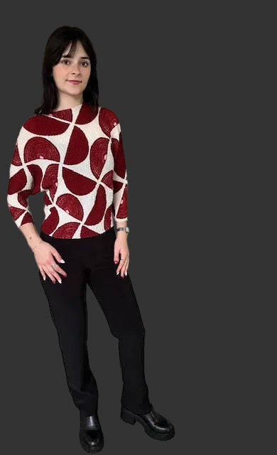 Pleats Half Circles Stretch Top (Red or Gray)