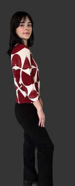 Pleats Half Circles Stretch Top (Red or Gray)