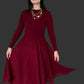 Pleats Dress In Wine Red