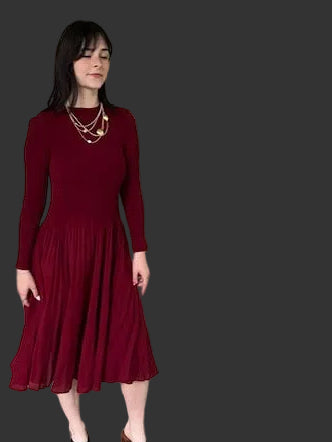 Pleats Dress In Wine Red