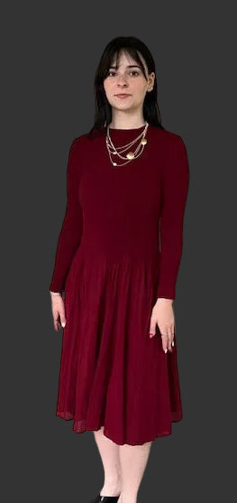 Pleats Dress In Wine Red