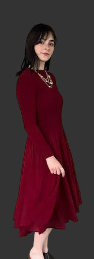 Pleats Dress In Wine Red