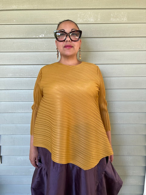 Vanite Couture Pleated  Asymmetrical Top (Mustard or Gray)