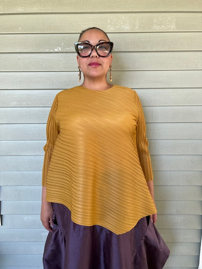 Vanite Couture Pleated  Asymmetrical Top (Mustard or Gray)