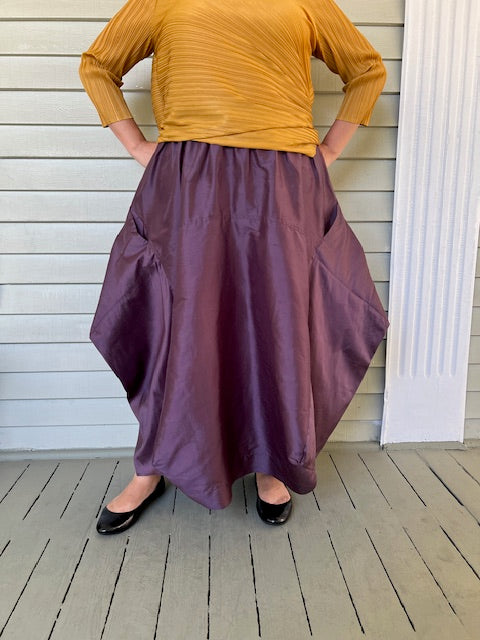 DTH Architect Skirt in 100% Shantung Silk (Eggplant)