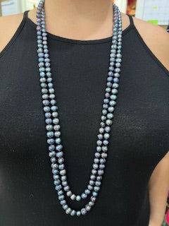 Long Iridescent  Pearl Necklace